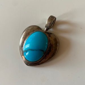 925 Sterling Silver Vintage J. Esposito Turquoise Gemstone Heart Pendant